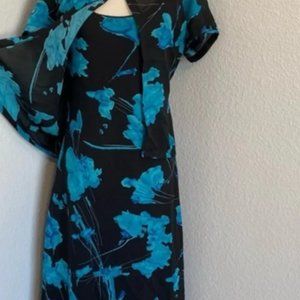Premier International Maxi Dress & Jacket Blue Blk Floral Sexy Lightweight